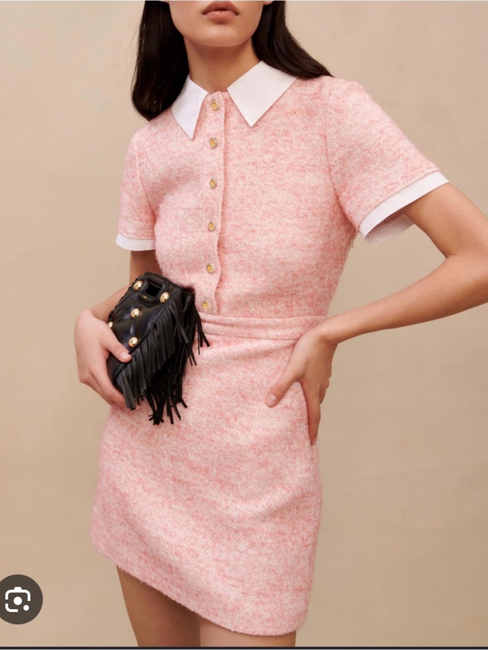 Maje Pink Knit Mini Dress with White Collar